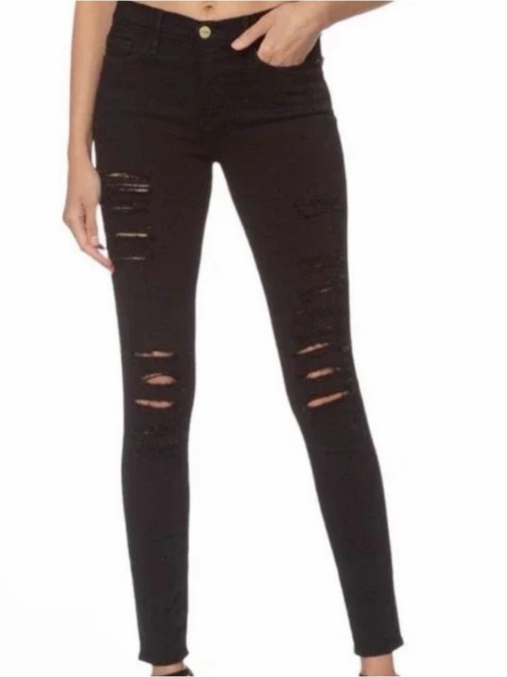FRAME Le Skinny de Jeanne Distressed Ripped Skinny Jeans Black Waist 25 NWT
